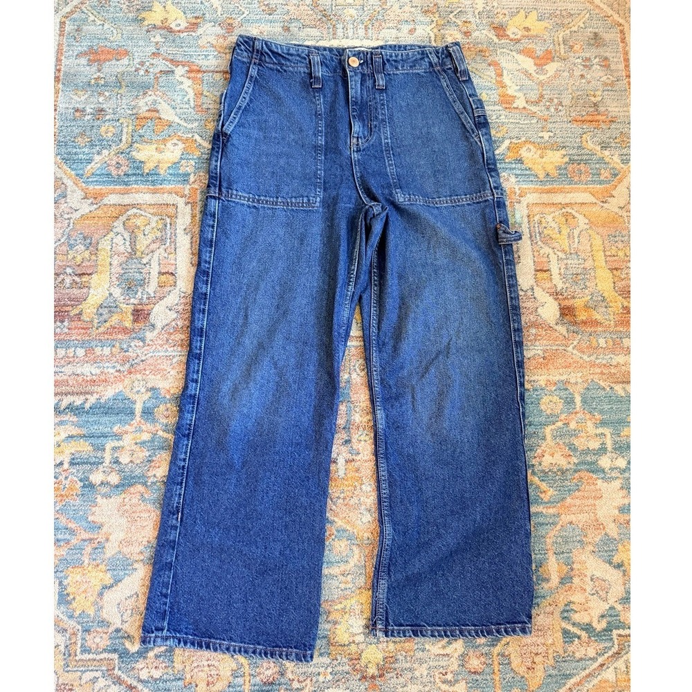Free People We The Free Carpenter Wide Leg Cinch Back Jeans Blue 28 OB1720063